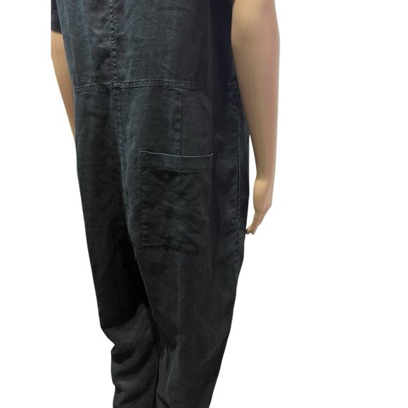EVERLANE Women 100% Linen Short Sleeve Jumpsuit Size 10 Black - Picture 7 of 16